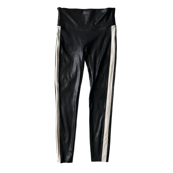 SPANX Faux Leather Side Stripe Leggings Size Large - Picture 1 of 5